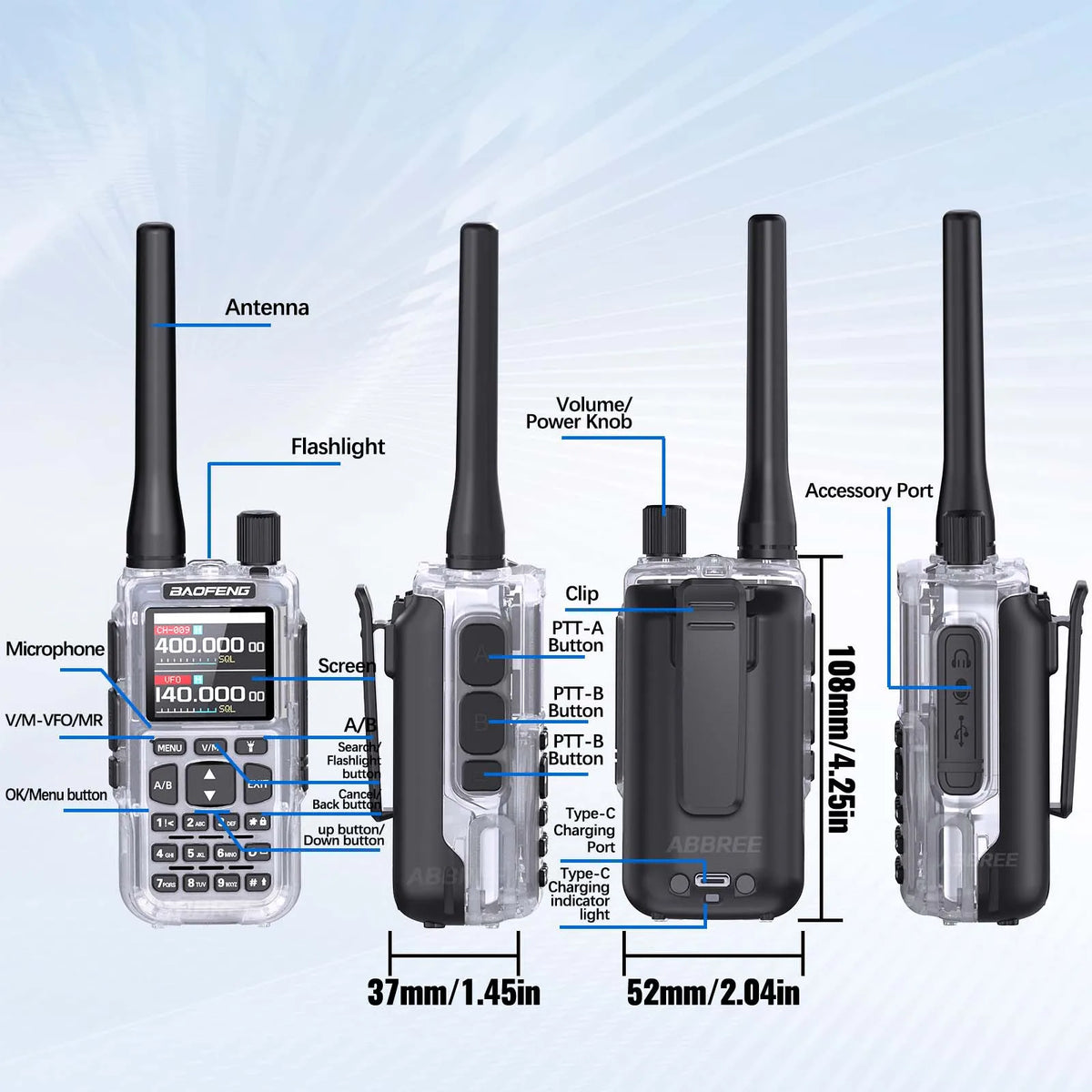 BAOFENG MINI 5 Walkie Talkie 2200mAh Battery APP Bluetooth Programming Long Range Dual PTT Newly Upgraded UV-5R MINI Ham Radio