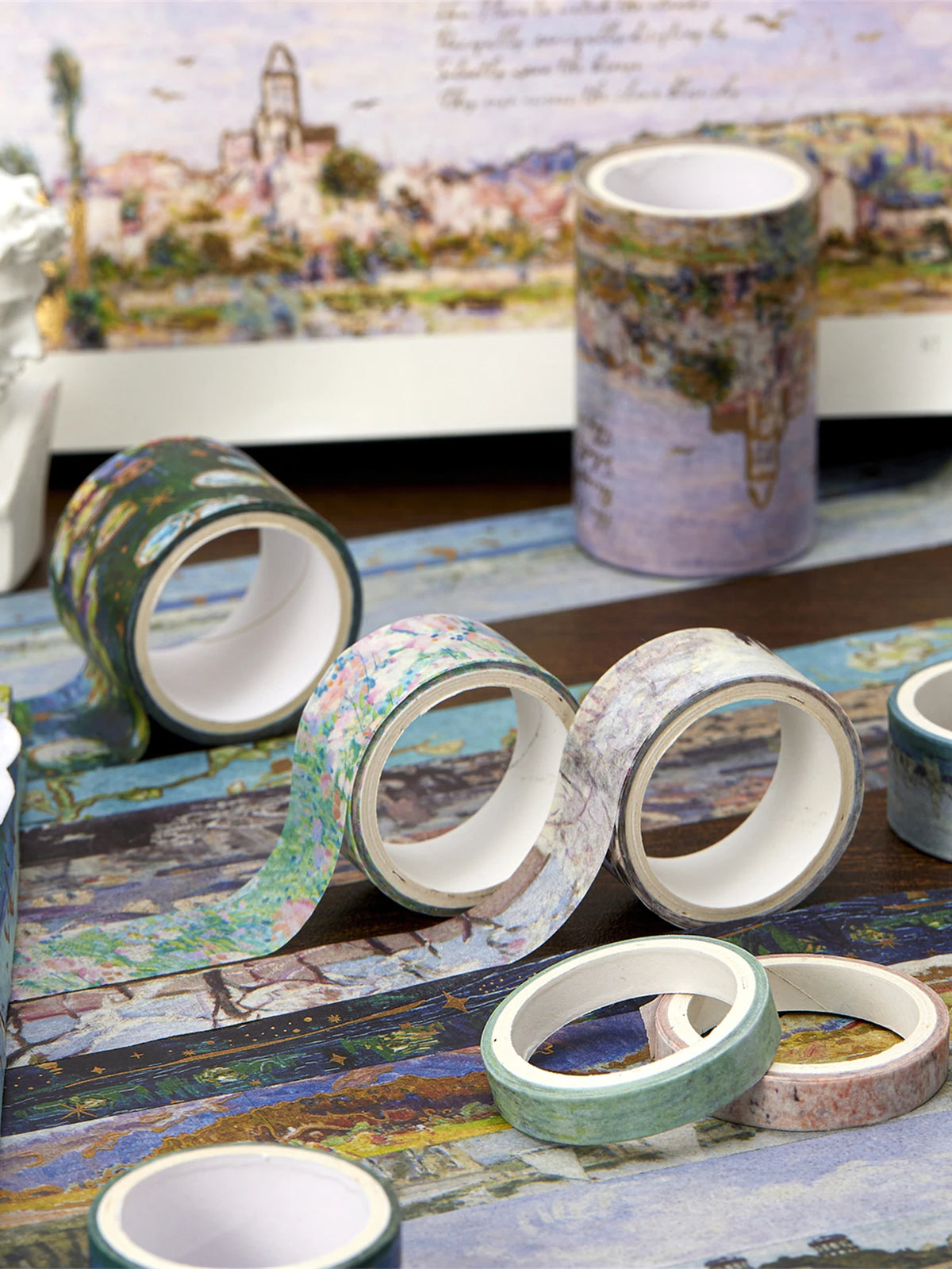 24 Rolls/Box Oil Painting Theme Washi Tape Set, Gilded Style Design Decorative Handmade DIY Decoration Materials Tape