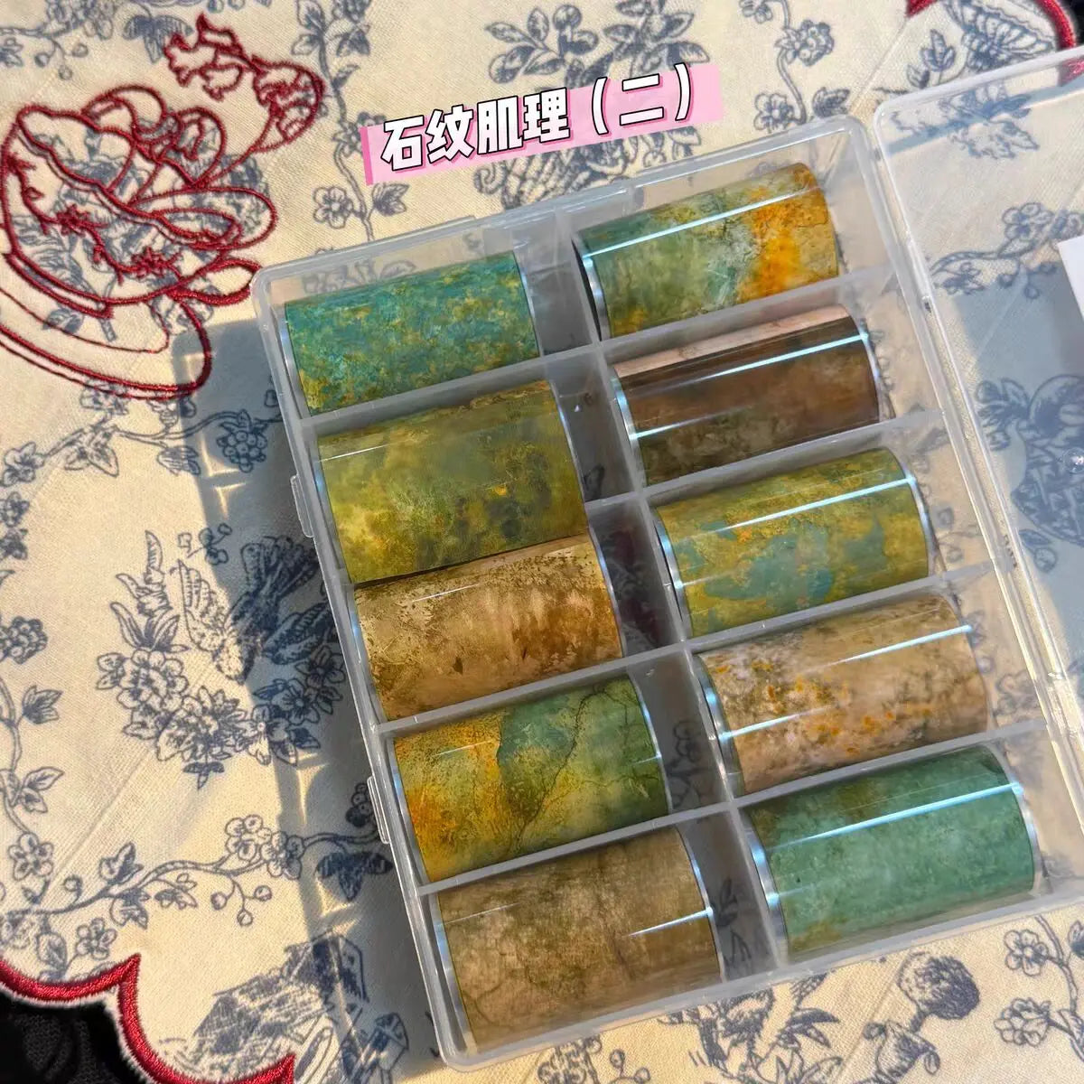 10Rolls Plaid Thousand-Bird Bow  Stars Nail Foils Transfer Paper  Nail Art Stickers  Manicure Set Decal  Nails Decoration