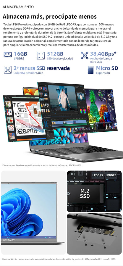 Teclast F16Pro Laptop 15.6 Inches, Backlit Keyboard, for Intel N95, 16Gb Ram 512Gb Rom, 1920X1200 Fhd Ips, Compatible with Mini-Hdmi