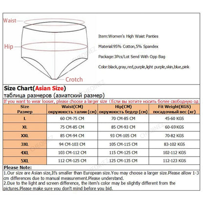 3Pcs/Lot Women's Underwear Plus Size Cotton Panties High Waist Briefs Sexy Lingerie Female Pantys M-5XL Seamless Underpant Girls
