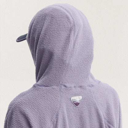 Unisex Lightweight Cloud Velvet Hooded Quick-Dry Shirt for Outdoor Sports: Classic Hood, Elastic Cuffs & Brand Logo Details
