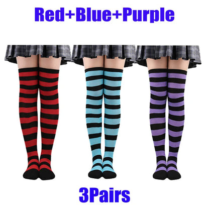 Color Striped Stockings Japanese Over Knee Socks Fashion Women Keep Warm Soks Sexy Slim Long Socks Hosiery JK Cosplay Lolita Y2k