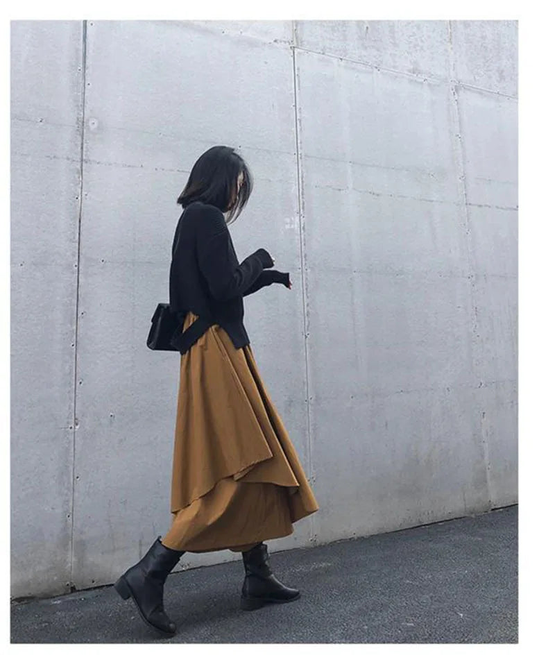 Women Black Skirts Japanese Gothic Irregular High Waist Pleated Skirt Pants for Women Vintage Cargo Skirts Female Clothes Ladies