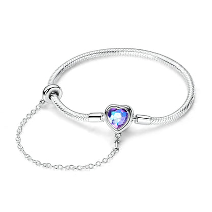 New Charm Bracelet 925 Silver Heart Shape Holy Mother Snake Chain Clasp Bracelet Fit Original Bead DIY Fashion Jewelry