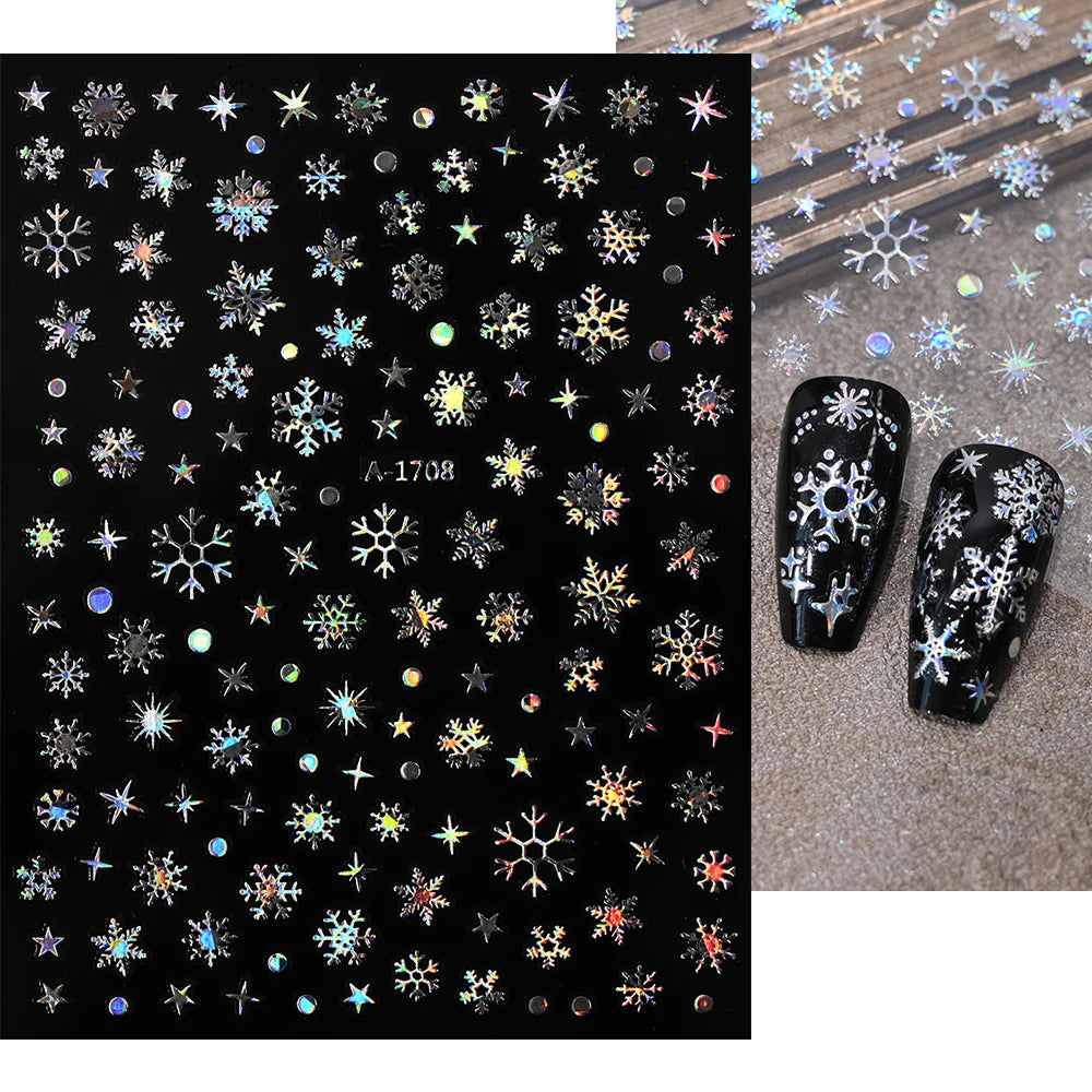 1sheet 3D White Snowflakes Nail Stickers for Christmas Winter Snow Flower Self-adhesive Nail Art Decals DIY Manicure Decorations