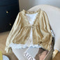 Korean Casual Sweet Fungus Lace Collar Women's Shirt Top Autumn New Women Fashion Fake Two-Piece Lace Up Long Sleeved Shirt