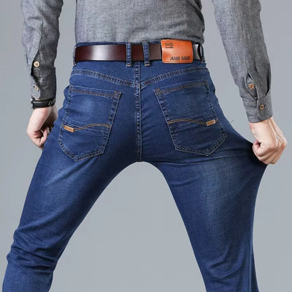 2025 New Business Men's Jeans Casual Straight Stretch Fashion Classic Blue Black Work Denim Pant Trousers Male Clothing