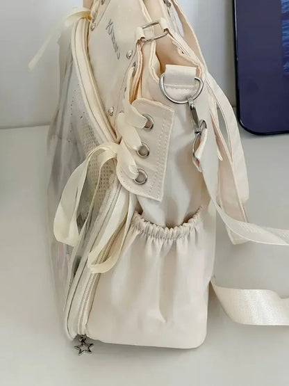 College Style Crossbody Bag with Ribbon Large Capacity for Class Book Carrying Mailman Bag Girls Bow JK Shoulder Ita Bag Handbag