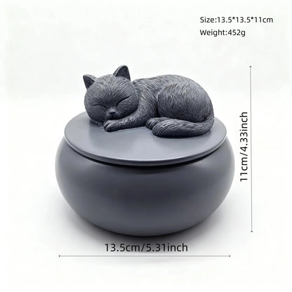 Pet Urn for Cats Resin Sleeping Cat Memorial Ashes Container Matte Sealed Pet Hair Keepsake Box Decor Desktop Loss Sympathy Gift