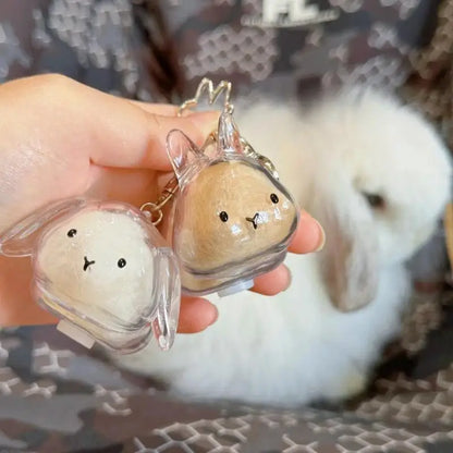 **Cartoon Pet Hair Memorial Transparent Storage Box Keyring Cute Animal Rabbit Fur Organizer Keychain Bag Pendant Pet Souvenirs