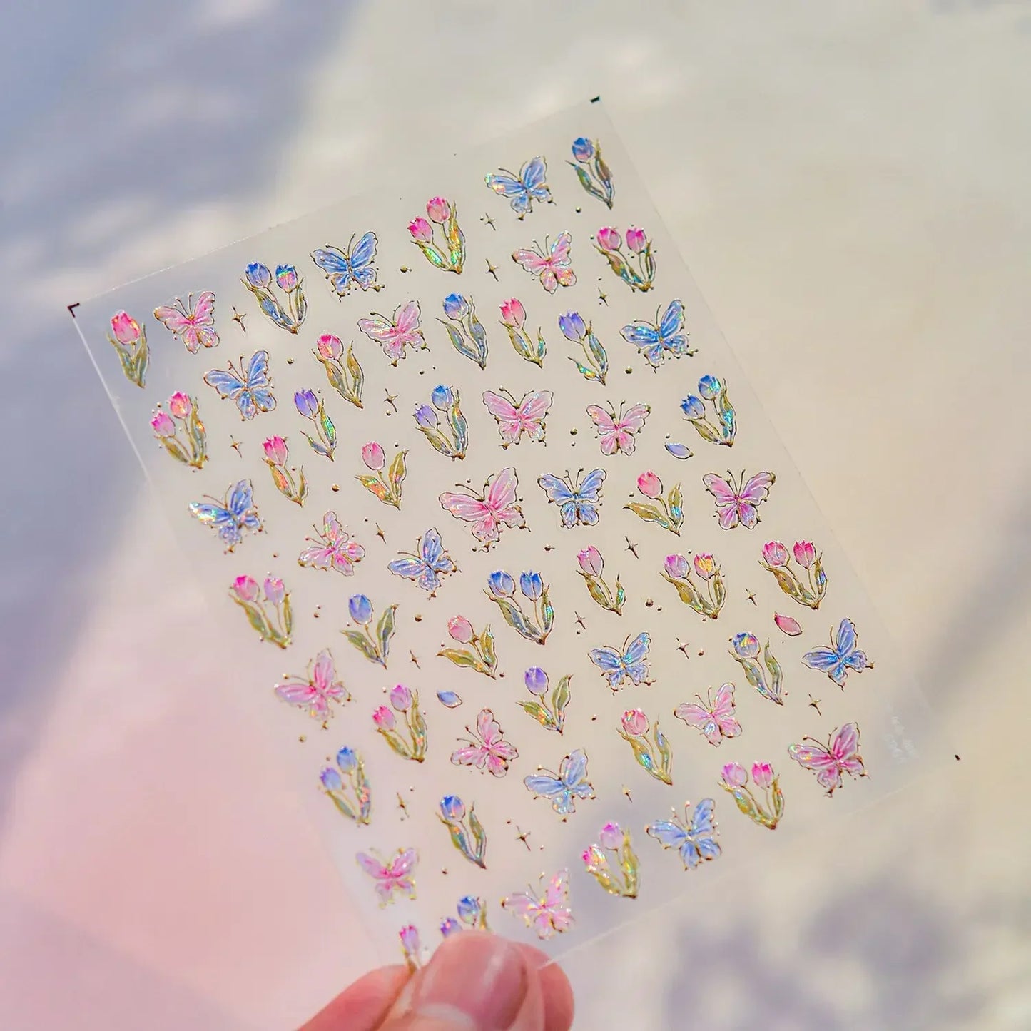 White Flower Petal Cherry Blossom Peach Blossom Falling Petal Floral Gradient 5D Self Adhesive Nail Art Sticker Manicure Decals