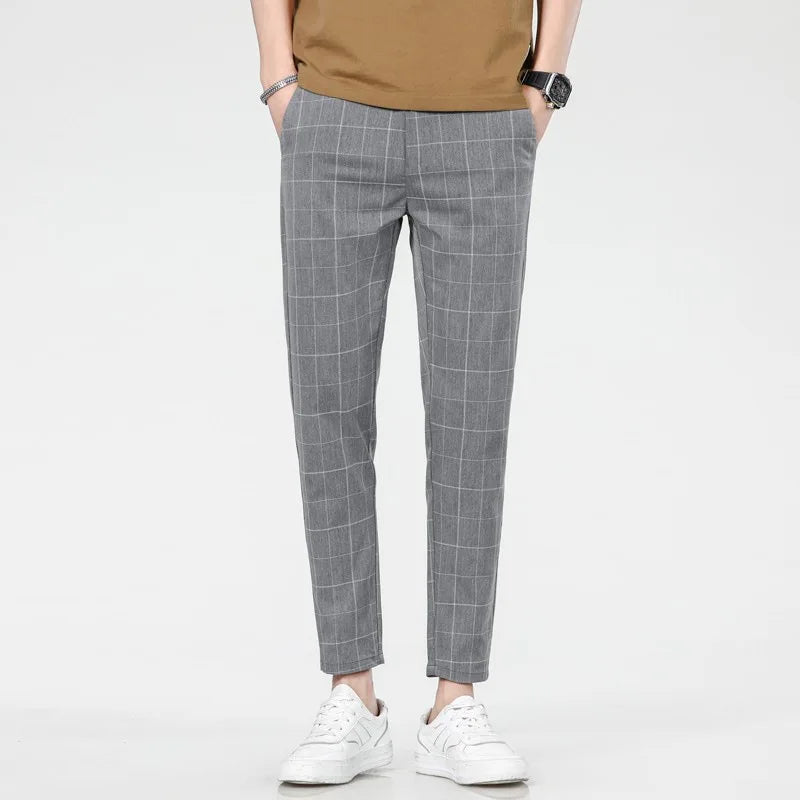 Checkered Fashion Europe and the United States Style Men's Pants Business Casual Travel Slim Pants Comfortable and Versatile