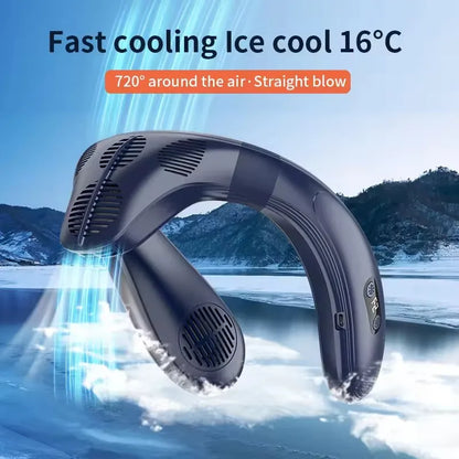 New Portable Neck Fan 5200mAh Neck Air Conditioner Rechargeable Semiconductor Cooling Fan Outdoor Personal Fan Wearable Cooler
