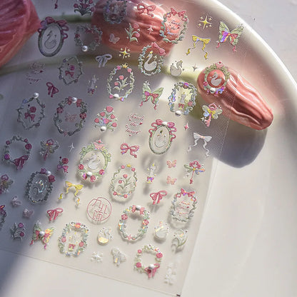 1Sheet 5D Soft Embossed Relief Nail Stickers Cute Daisies Self Adhesive Slider Stickers Press On Nails DIY Japanese Nail Art Dec