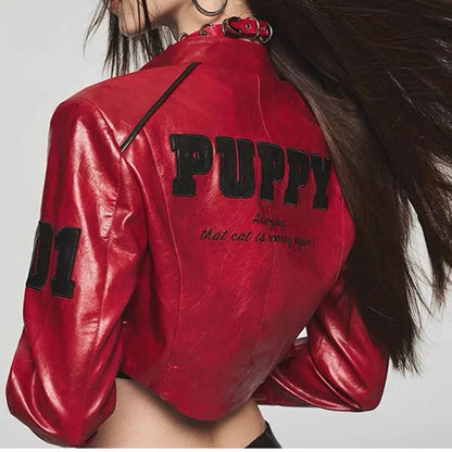 Hot Sale High Street Crop Jacket Hip Hop Streetwear Casual Short Leather Coat Zipper Fall Women Casual PU Jackets Girls Outwear