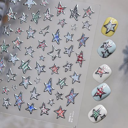 Metal Star Nail Stickers Exquisite 5D Bronzing Silver Five-pointed Star Mini Nail Art Stickers DIY Self Adhesive Manicure Decals