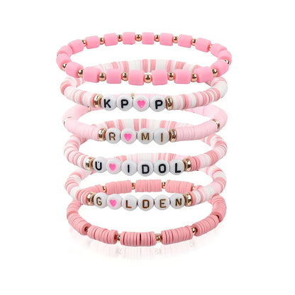 6pcs Korean Pop K-Pop Bracelet Set Multicolor Kpop Group Lettering Jewelry Durable Fan Accessory Concert Cosplay Birthday Gift