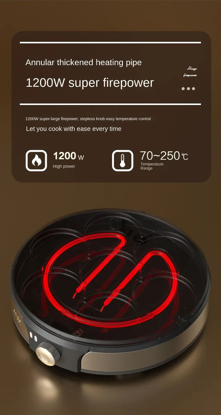 220V Professional Crepe Maker with 7 Holes Egg Burgers Crepes and Omelettes Baking Pan Perfect for Breakfast
