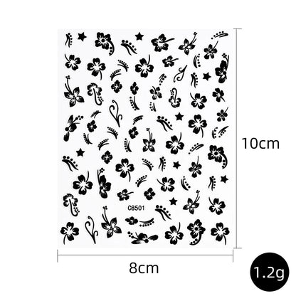 1pc 3D Hibiscus Flowers Nail Sticker White Black Flower Petals Adhesive Decals Pink Golden Floral Slider For Nail Art Decoration