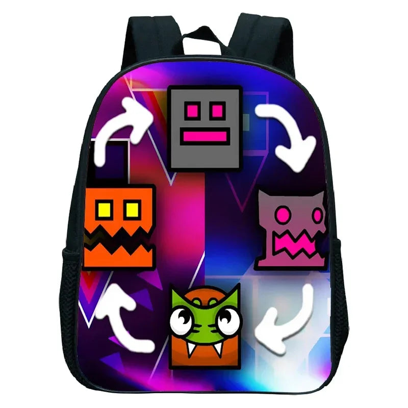 16 Inch Angry Geometry Dash Backpack Boys Girls Bookbag Cartoon Game Kids Kindergarten School Bags Toddler Childcare Backpack