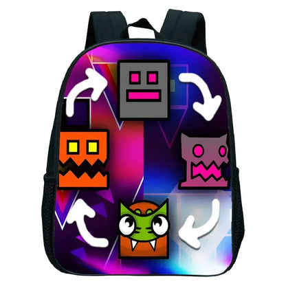16 Inch Angry Geometry Dash Backpack Boys Girls Bookbag Cartoon Game Kids Kindergarten School Bags Toddler Childcare Backpack