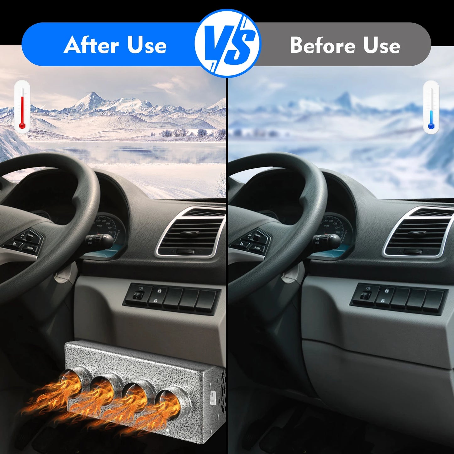 12V 4Way Truck Heater, 8A RV Heater Car Engine Hot Coolant Auto Car Heater, Fast Heating for Cars, Trucks, Ships