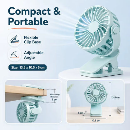 Rechargeable Fan 720° Rotating Hanging Clip Fan with Nightlight for Easy Portability Office Bedroom Dormitory Outdoor Small Fan