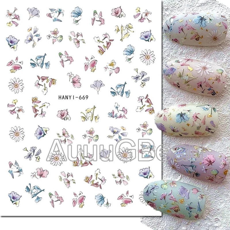 3d Nails Art Decals Spring Fruits Pink Full Tips Peony Magnolia Flowers Adhesive Sliders Stickers Decoration For Nails Manicure
