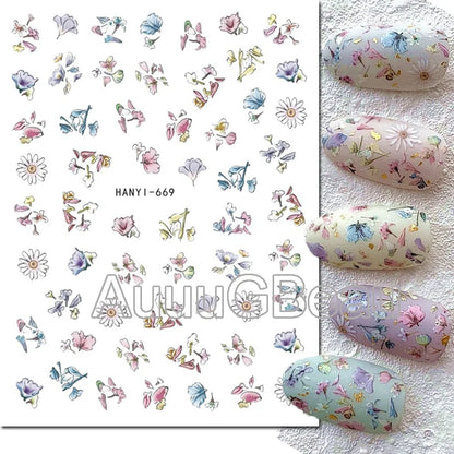 3d Nails Art Decals Spring Fruits Pink Full Tips Peony Magnolia Flowers Adhesive Sliders Stickers Decoration For Nails Manicure
