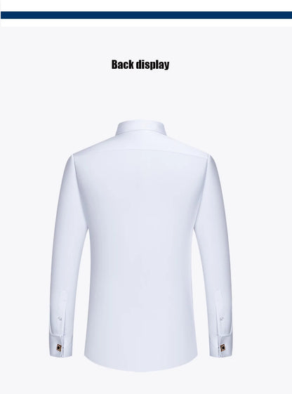Embroidered French Cufflinks Men's Long-Sleeve Shirt with Collar Pins, Big Collar Dress Shirt for Business Formal Wear, Gentlema