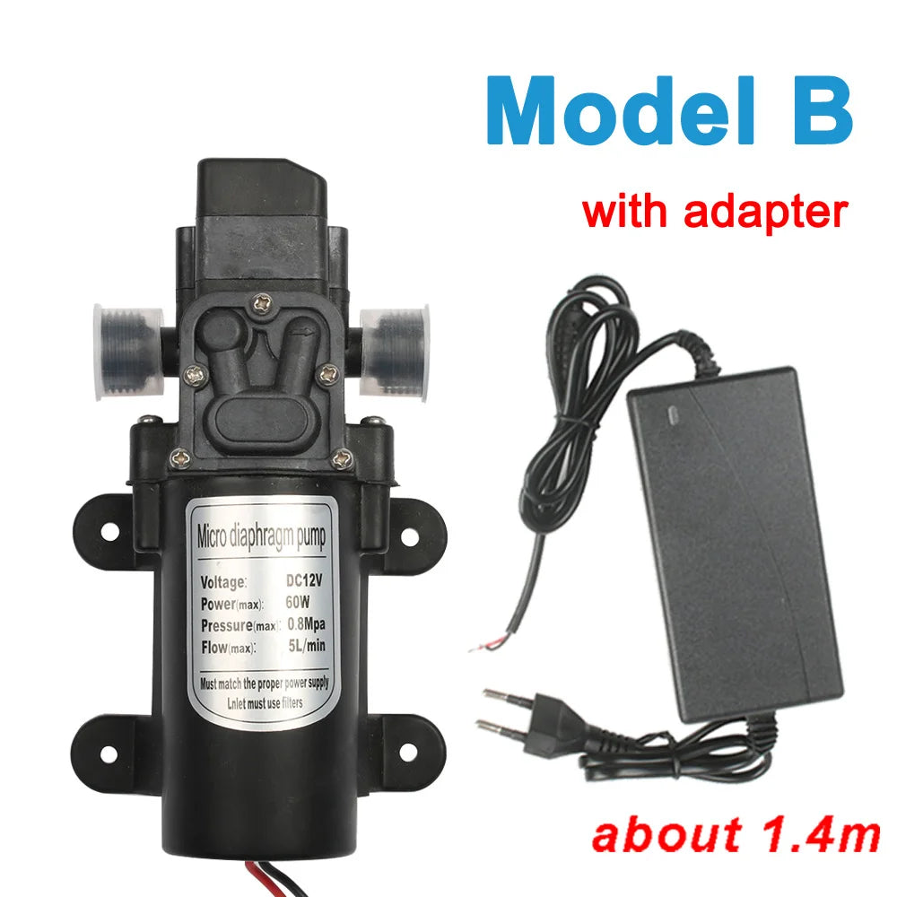 DC 12V 60W Micro Electric Diaphragm Water Pump 5L/min High Pressure Car Washing Spray Water Pump 0.8Mpa 5L/min