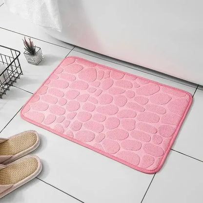 1pc Memory Foam Embossed Velvet Carpet Bathroom Living Room Non-Slip Mat Cobblestone Floor Mat Home Furnishings