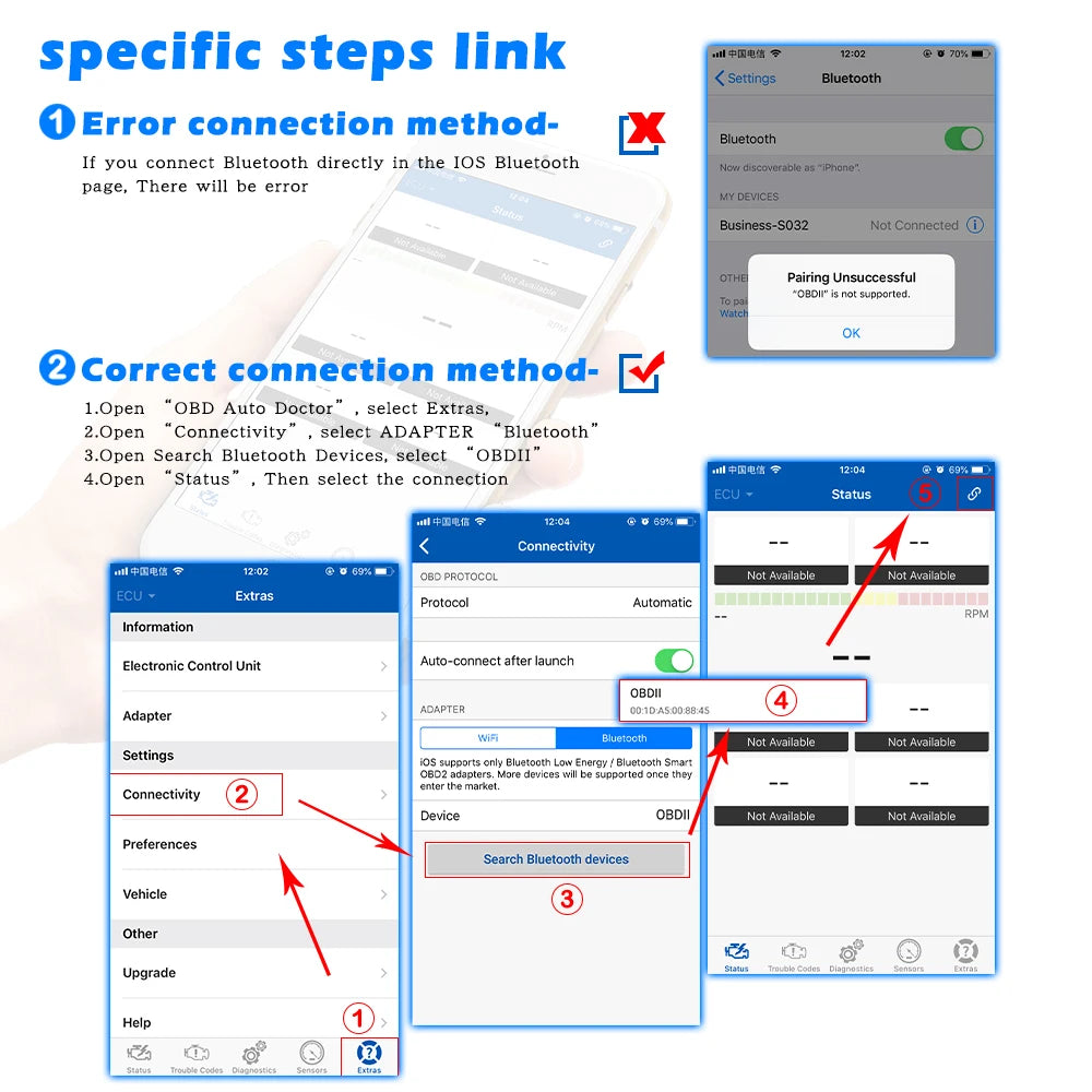 KONNWEI KW901 ELM327 V1.5 Bluetooth 5.0 For IOS Android OBD2 Scanner OBDII Auto Car Diagnostic Tools Code Reader PK Vgate