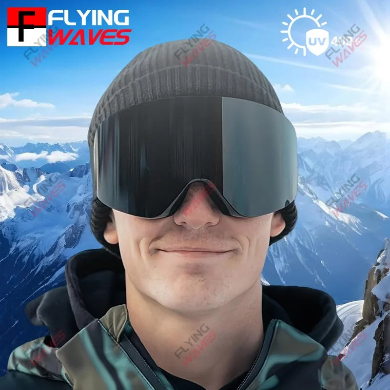 Professional Ski Goggles Adult Frameless Snow Goggles 100% UV400 Anti-Fog Magnetic Replaceable Lenses Snowboard Goggles