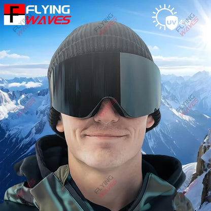 Professional Ski Goggles Adult Frameless Snow Goggles 100% UV400 Anti-Fog Magnetic Replaceable Lenses Snowboard Goggles