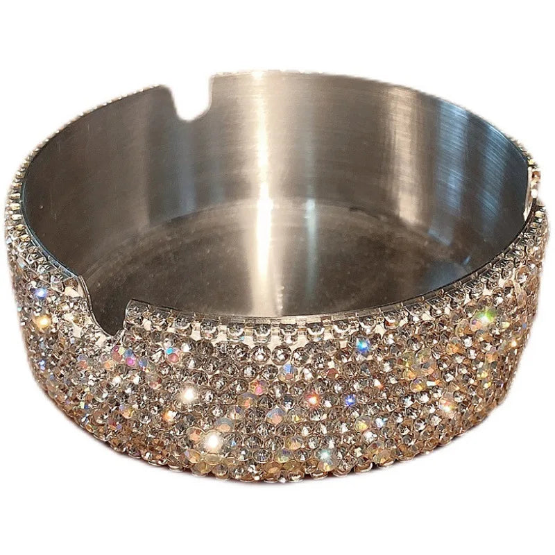 Light luxury ashtray creative diamond-set multi-functional home office stainless steel ashtray