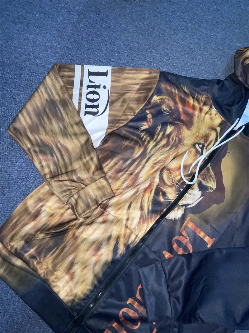 Spring and Autumn Men's Tracksuit 3D The Lion Print Zipper Hoodies Sweatshirts Pants Sets Casual Mens Clothing Women's Tracksuit