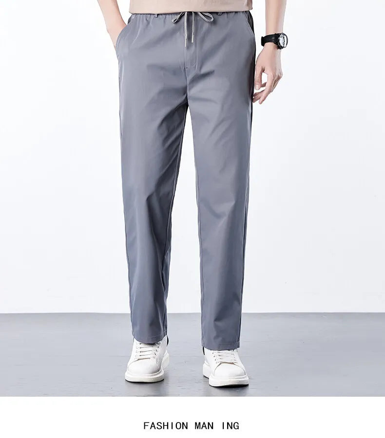 Mens Elastic Waist Casual Pants Quick Dry Wrinkle Free Slacks Summer Light Weight Trousers Spring Summer Running Golf Pants