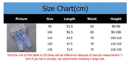 Kids Girl Jeans Floral Cartoon Long Pants Spring Autumn Graffiti Painting Print Casual Trousers with Hole Children Denim Pants