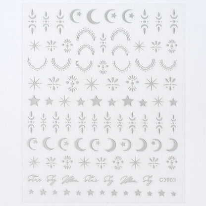 Black White Star 3D Nail Art Sticker Y2K Pentagram Self-Adhesive Decals Laser Shiny Glitters Starlight Manicure Ornaments Slider