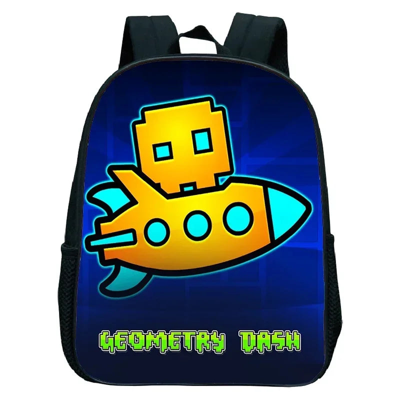 16 Inch Angry Geometry Dash Backpack Boys Girls Bookbag Cartoon Game Kids Kindergarten School Bags Toddler Childcare Backpack