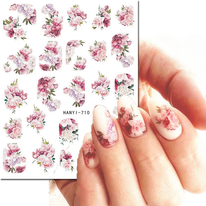 3d Nails Art Decals Spring Fruits Pink Full Tips Peony Magnolia Flowers Adhesive Sliders Stickers Decoration For Nails Manicure