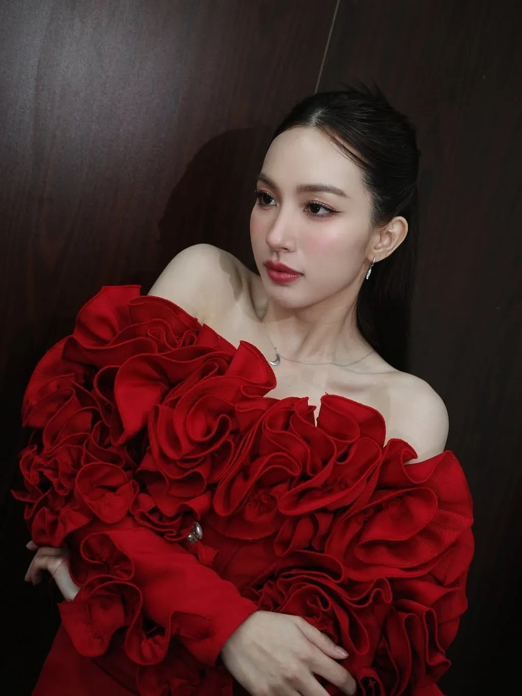 Elegant Red Off‑Shoulder Pleated Sleeve Mini Dress Party Evening Wedding Guest Dress 2025 Trending Women’s Fashion Plus Size