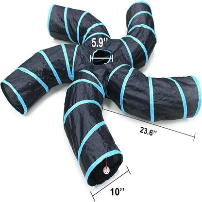 5-Way Foldable S-Shaped Pop Up Cat Tunnel Maze Toy, Interactive Collapsible Play House for Kittens, Small Rabbits, Puppies, Ferrets and Guinea Pigs, Breathable Pet Activity Tunnel for Indoor Entertainment