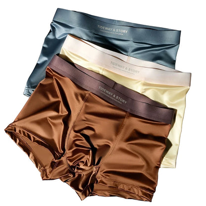 4PCS Men's Underwear Ice Silk High-End Men's Light Luxury Satin Silk Breathable Flat Corner Four Cornered Shorts Without Marks