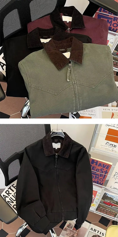 Pure Cotton Detroit Washed Jacket Men's Spring Loose Fit Collared Workwear Jacket Trendy Brand Color Block Casual Coat