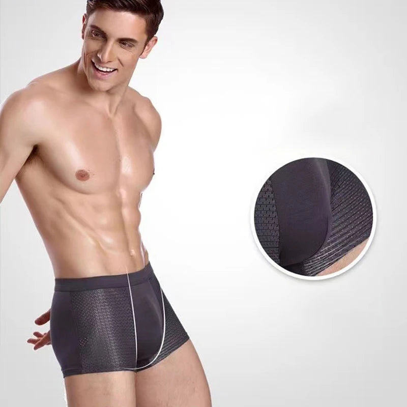 4pcs/lot Men's Underwear Men Boxer Shorts Ice Silk Mesh Boxershorts Plus Size Panties Summer Sexy Breathable Underpants