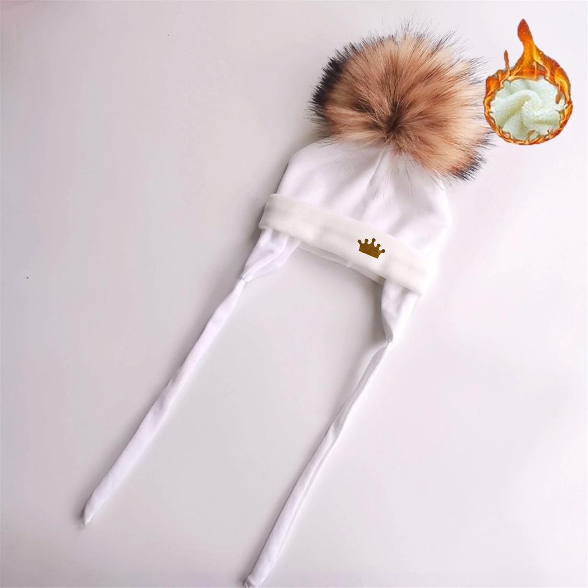Newborn Baby hat for Boys Girls with ear Warmmer earflap rope Winter Cotton Beanie Pom Pom Bobble crown Hat Cap Hat for Kids boy