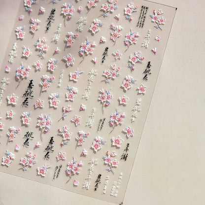 White Flower Petal Cherry Blossom Peach Blossom Falling Petal Floral Gradient 5D Self Adhesive Nail Art Sticker Manicure Decals